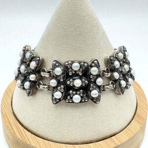 Silpada Sterling Silver Pearl Bracelet Vintage Rare Great Patina 7-8.5" READ